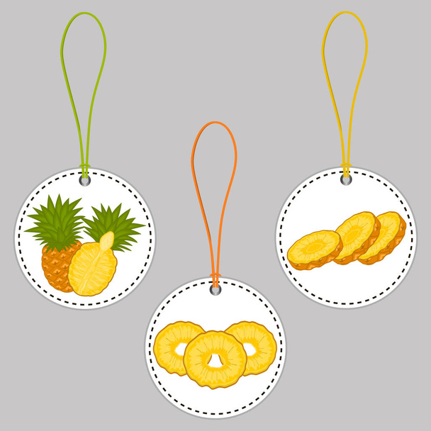 Ilustrace na téma velké sady různých typů žlutá ananas, zelený stonek různé velikosti. Ananasový vzor sestávající z kolekce tropické jídlo pro organický nápoj. Jíst ananas. - Vektor, obrázek