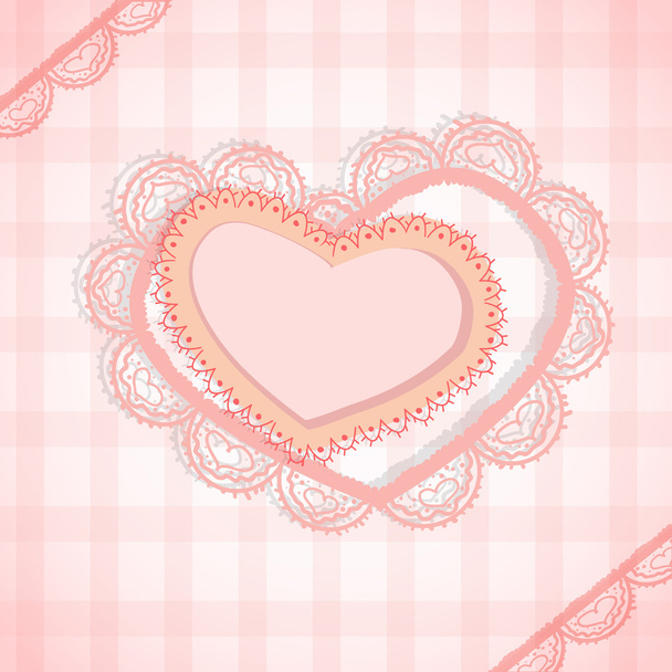 Pink checked background with two hearts - Διάνυσμα, εικόνα