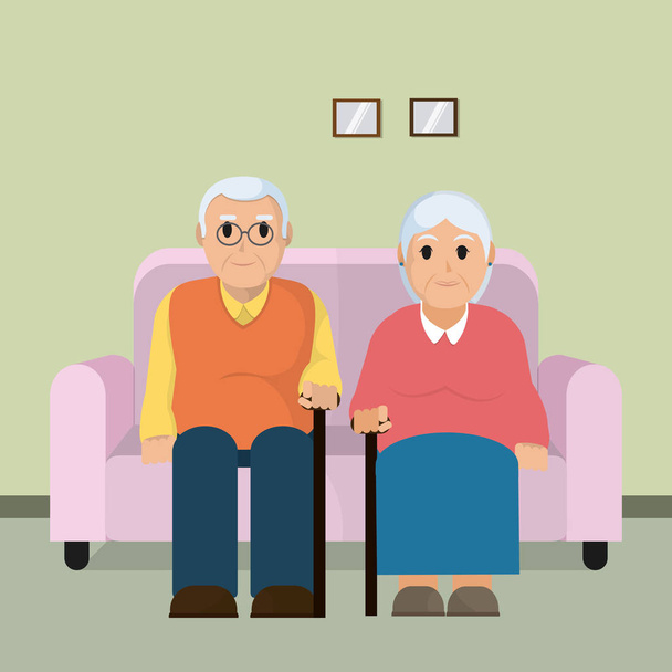 Χαριτωμένο παππούδες ζευγάρι στο δωμάτιο εικονογράφηση διάνυσμα γραφικού σχεδιασμού - Διάνυσμα, εικόνα