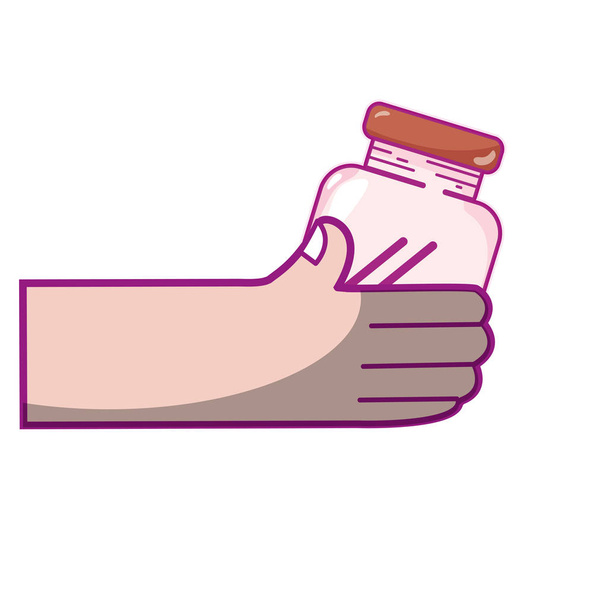 hand with crystal jar to save things vector illustration - Vector, Image