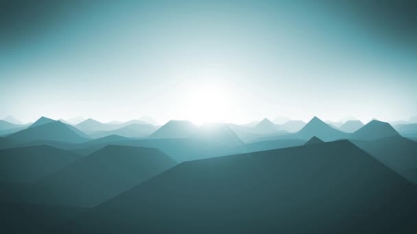 Βουνά τοπίο σιλουέτα φόντο Loop / επανάληψη 4 k animation του μια αφηρημένη fractal ορεινό τοπίο με χαμηλή πολύγωνα σιλουέτες και όμορφο ήλιο στον ορίζοντα, άνευ ραφής - Πλάνα, βίντεο