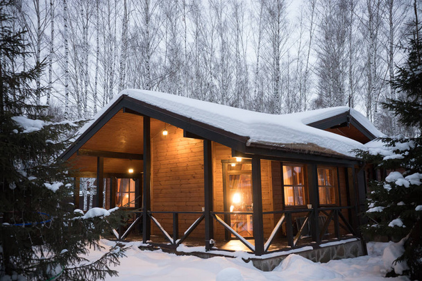 Een mooie, architectonisch, modern huis in winter forest - Foto, afbeelding