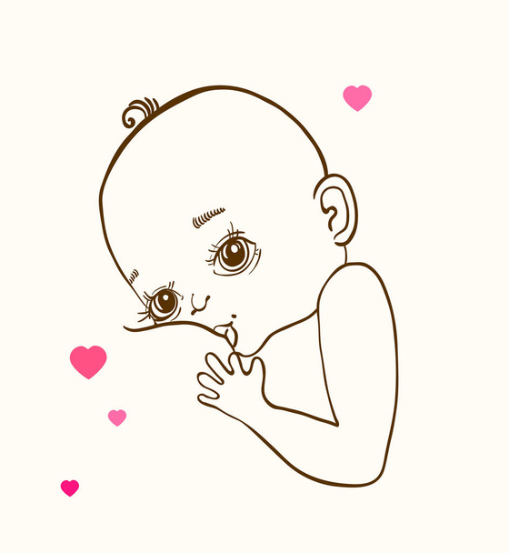 Allattamento materno e bambino carino, illustrazione lineare
 - Vettoriali, immagini