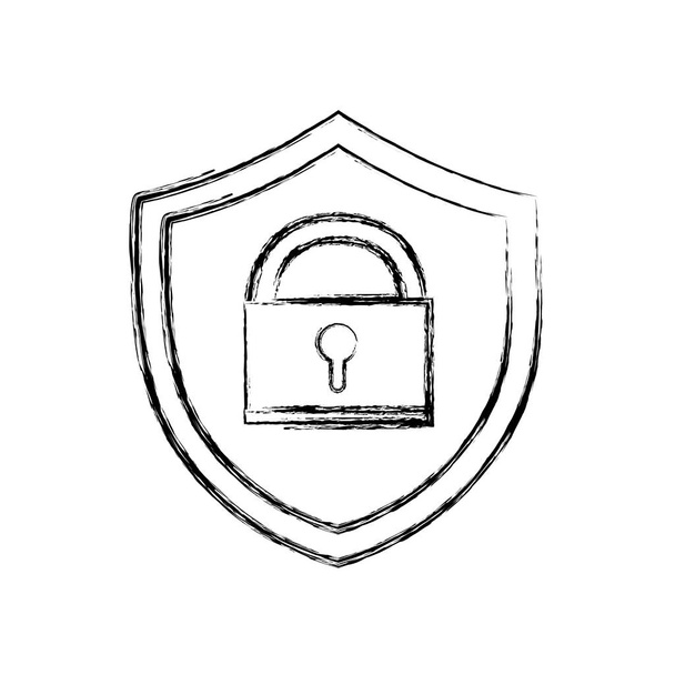 figure shield protection with padlock symbol security vector illustration - Vector, Image