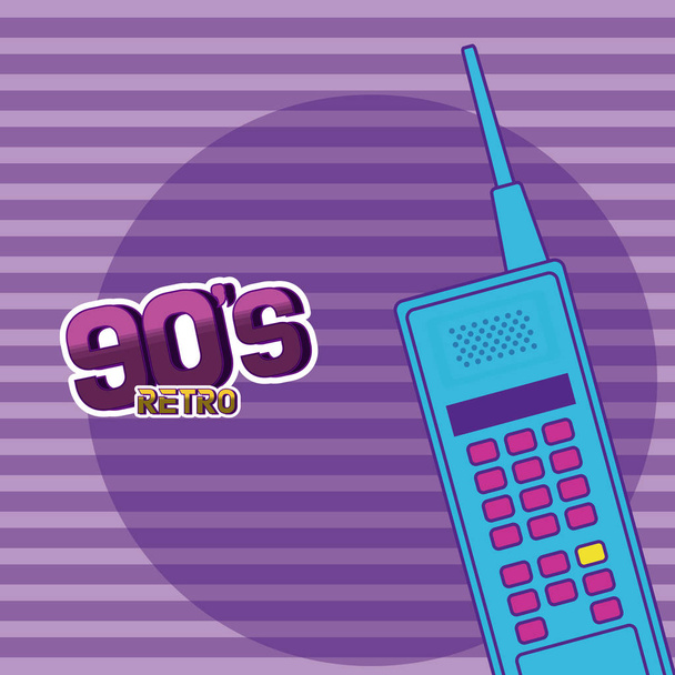 Desenhos animados retro dos anos 90 com celular sobre fundo listrado vetor ilustração design gráfico
 - Vetor, Imagem