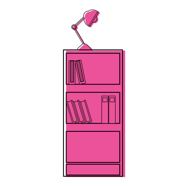 кольорова освітня книжкова шафа з книгами та настільною лампою Векторні ілюстрації
 - Вектор, зображення