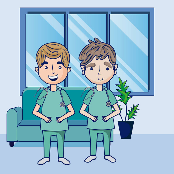 Divertidos médicos dibujos animados en el hospital vector ilustración diseño gráfico
 - Vector, imagen