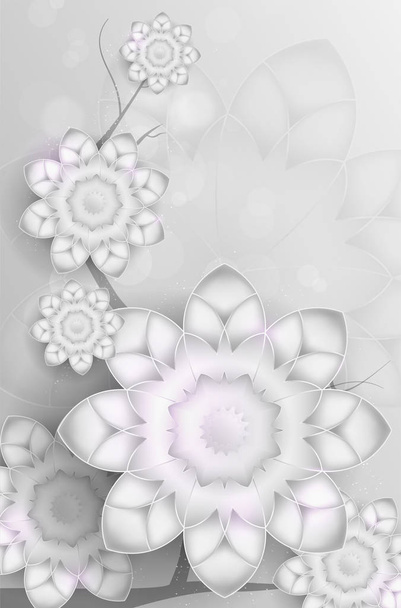 Ασημί φόντο με αφηρημένα λουλούδια και να αντιγράψετε το χώρο για το κείμενο - εικονογράφηση διάνυσμα - Διάνυσμα, εικόνα
