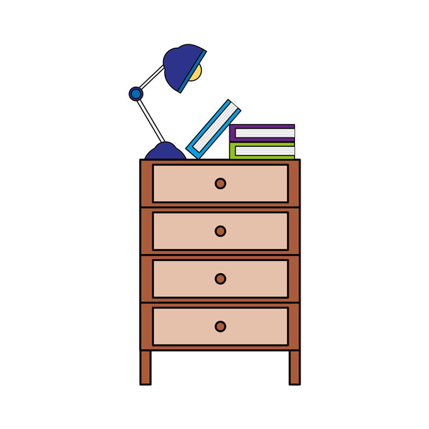 arquivo de arquivo de gabinete colorido com mesa de lâmpada e livros ilustração vetorial
 - Vetor, Imagem