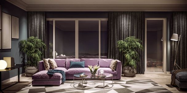 Diseño interior moderno de la sala de estar, Taiwán, horizonte de la ciudad de Taipei
 - Foto, imagen