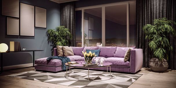 Design de interiores moderno da sala de estar, Taiwan, horizonte da cidade de Taipei
 - Foto, Imagem