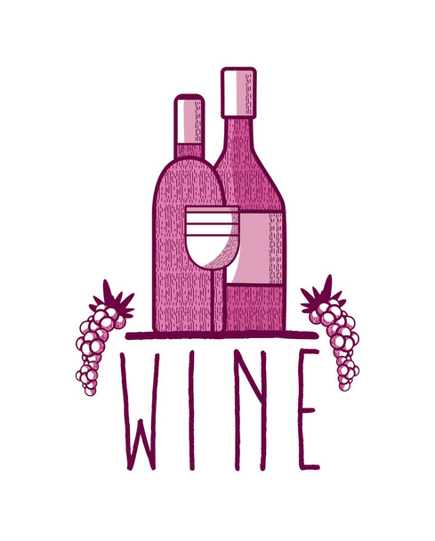 Butelki na wino z winogron wektor projekt graficzny ilustracja - Wektor, obraz