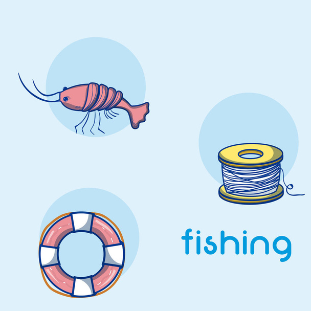 Balık tutma su spor öğeleri illüstrasyon grafik tasarım vektör - Vektör, Görsel