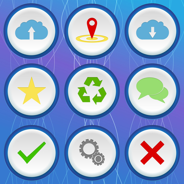 Set of nine 3d colored icons with different signs on blue background - Vektor, obrázek