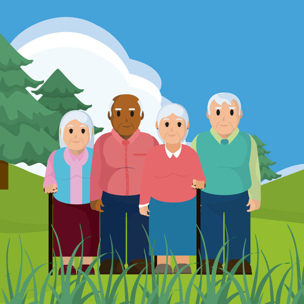 Grupa osób starszych w parku kreskówka wektor grafika ilustracja - Wektor, obraz
