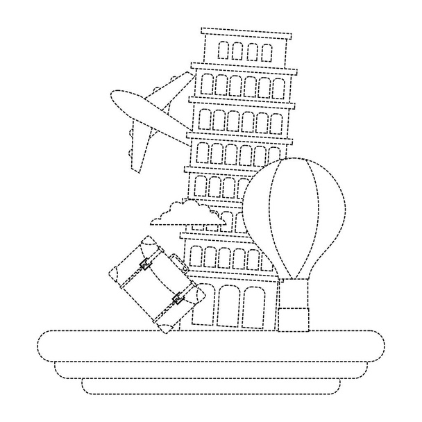 decimale vorm scheve toren van pisa met lucht ballon vectorillustratie - Vector, afbeelding