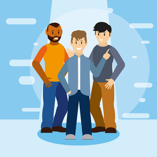 Young mens friends over colorful background vector illustration graphic design - Vector, Image