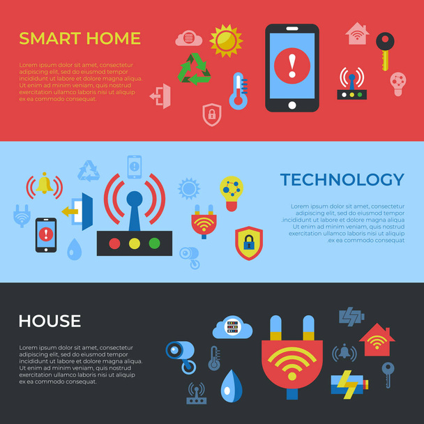 Digital vector wireless smart and digital house simple icons, flat style infographics - Vector, Image