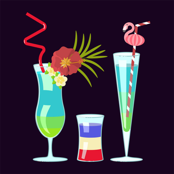 Set of exotic alcoholic cocktails  - Vector, Image
