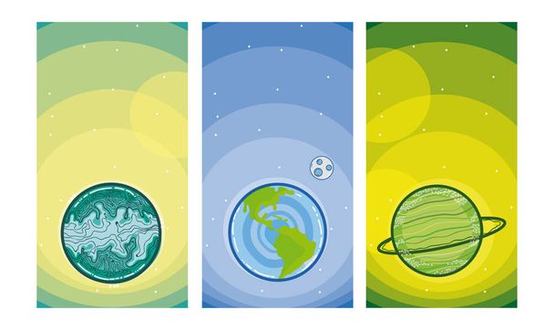 Set of milkyway planets in square colorful frames vector illustration graphic design - Vector, Image