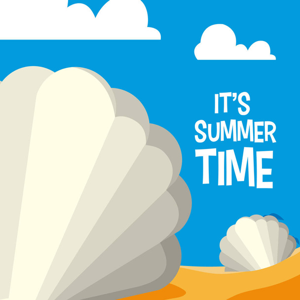 De kaart van de zomertijd met cartoon elementen op zand vector illustratie grafisch ontwerp - Vector, afbeelding