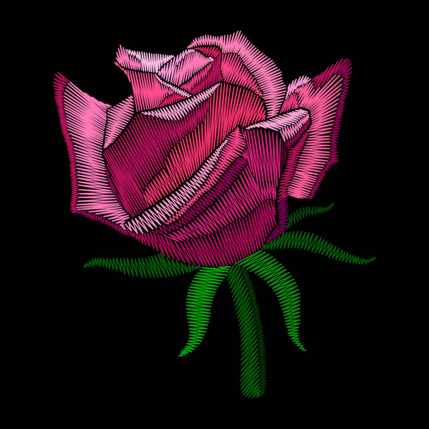  Decorative pattern rose stylized texture of embroidery, imitation of ornamental satin stitch. Vector pattern for printing on fabric, clothes, t-shirt.  - Wektor, obraz