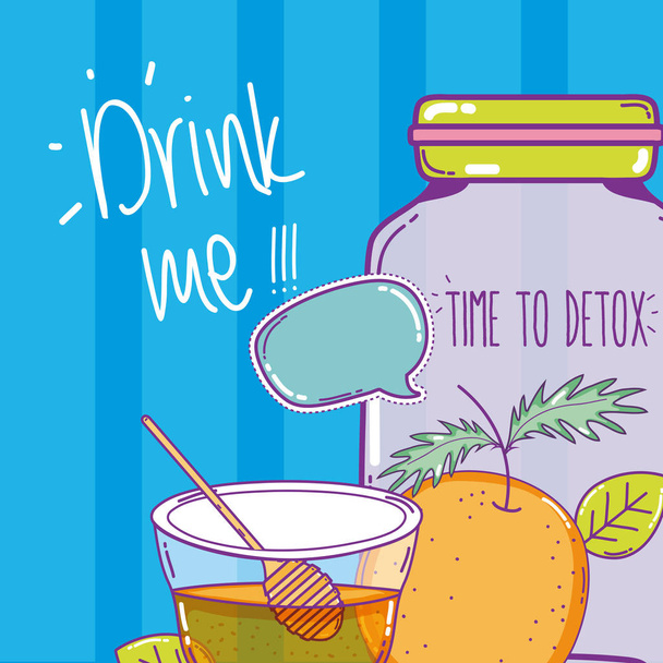 Zeit, um Saft mit Orangen und Honig Einmachglas Vektor Illustration Grafik-Design zu entgiften - Vektor, Bild