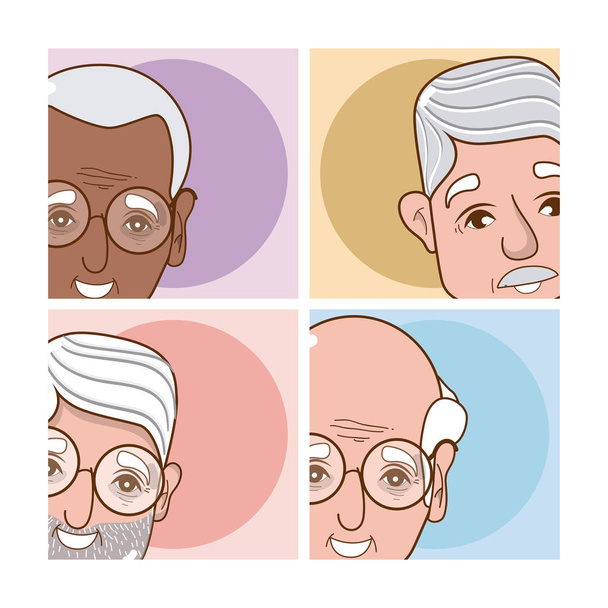 Set of cute grandfathers cartoons vector illustration graphic design - Vector, Image