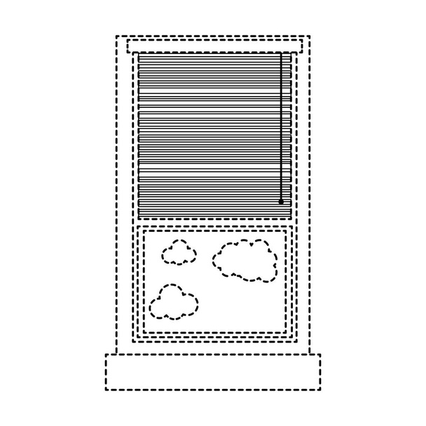gepunktetes Formfenster mit geöffnetem Vorhang und Wolken-Vektorillustration - Vektor, Bild