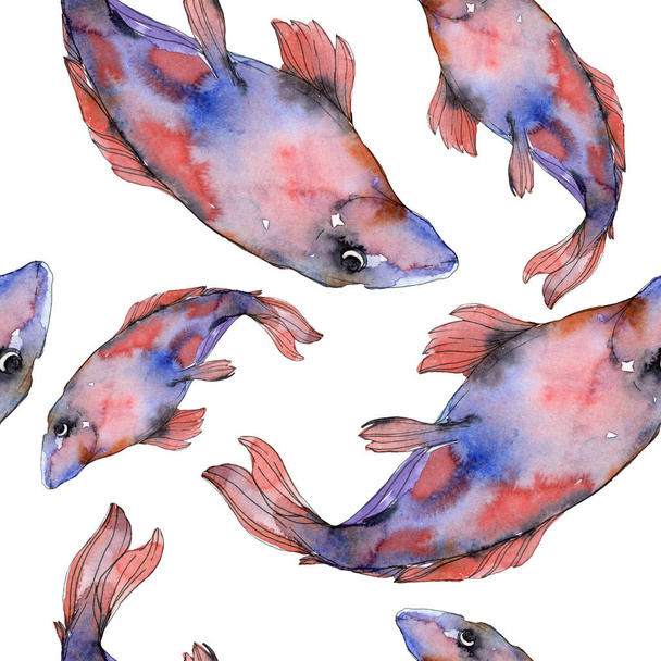Pettyes vízi víz alatti színes hal meg. Vörös-tenger és egzotikus halak belül. Akvarell illusztráció készlet. Akvarell rajz divat aquarelle. Varratmentes háttérben minta. Szövet tapéta nyomtatása. - Fotó, kép