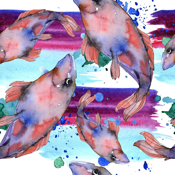Gefleckte aquatische Unterwasser bunte Fische Set. Rotes Meer und exotische Fische im Inneren. Aquarell-Illustrationsset vorhanden. Aquarell zeichnen Mode-Aquarell. nahtlose Hintergrundmuster. Stofftapete drucken. - Foto, Bild