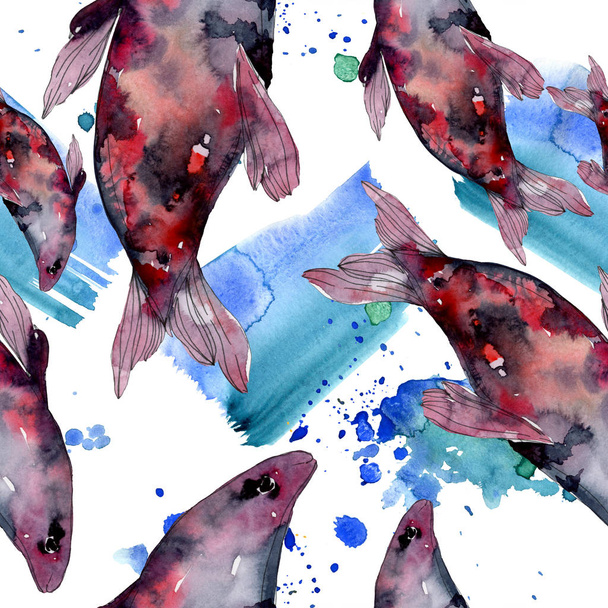 Spotted aquatic underwater colorful fish set. Red sea and exotic fishes inside. Watercolor illustration set. Watercolour drawing fashion aquarelle. Seamless background pattern. Fabric wallpaper print. - Foto, Imagen
