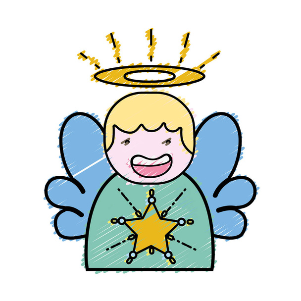 grated cute angel with wings and aureole design vector illustration - Vector, Image