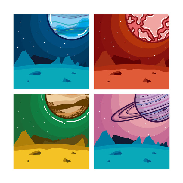 Zestaw milkyway planet w projekt graficzny ilustracja wektora kwadrat kolorowe ramki - Wektor, obraz