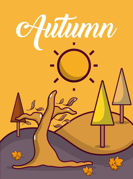 Tiempo otoño paisaje lindo tarjeta vector ilustración diseño gráfico
 - Vector, Imagen