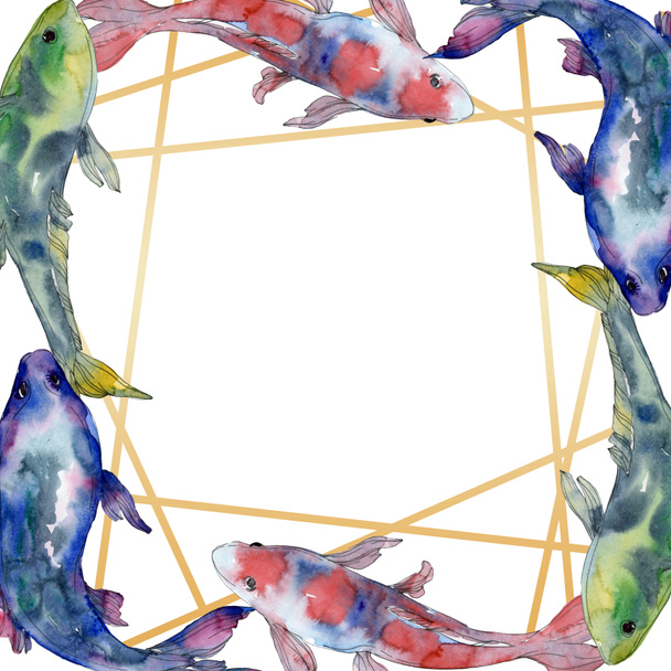 Pettyes vízi víz alatti színes hal meg. Vörös-tenger és egzotikus halak belül. Akvarell háttér illusztráció készlet. Akvarell rajz divat aquarelle elszigetelt. Test határ Dísz tér. - Fotó, kép