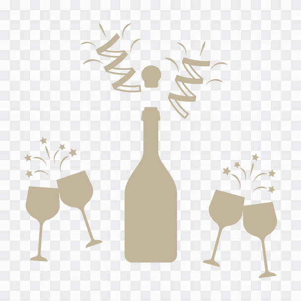 Champagne bottle vector explosion. Toast vector champagne glasses icon - Vector, Imagen