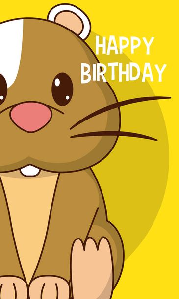 Hamster happy birthday cute card cartoon vector illustration graphic design - Vector, Image