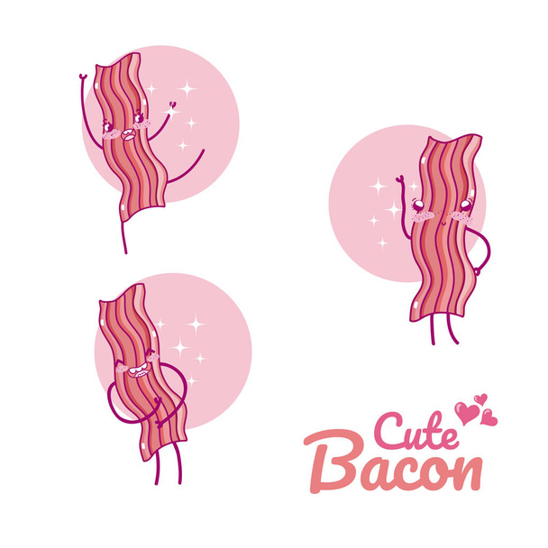 Cute bacon kawaii cartoon vector illustration graphic design - Vector, Image