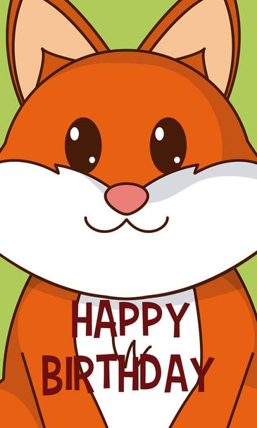 Fox happy birthday cute card cartoon vector illustration graphic design - Vector, Image