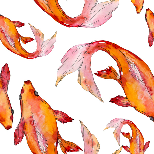 Sada vodní ryb. Rudé moře a exotické ryby uvnitř: zlaté rybky. Sada akvarel ilustrace. Akvarel výkresu módní aquarelle. Vzor bezešvé pozadí. Fabric tapety tisku textura. - Fotografie, Obrázek
