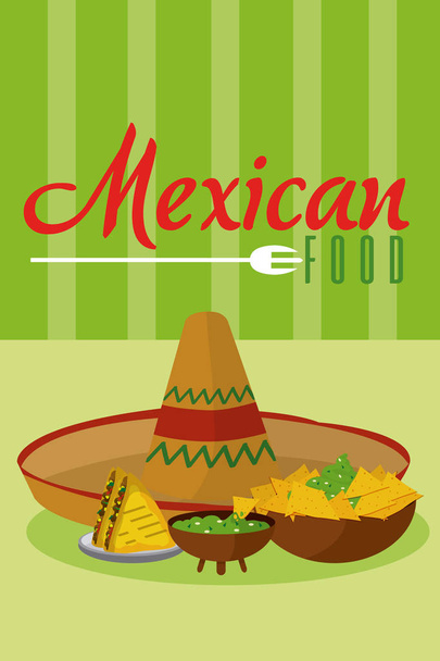 Mexikói ételek menü kártya vektoros illusztráció grafikai tervezés - Vektor, kép