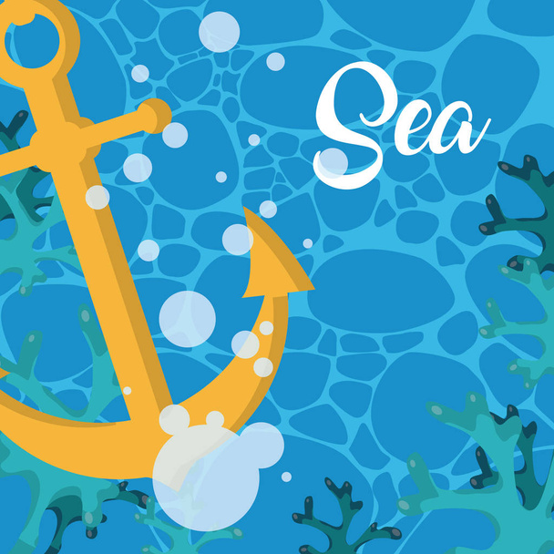 Âncora sob o mar com recifes bonito desenhos animados vetor ilustração design gráfico
 - Vetor, Imagem