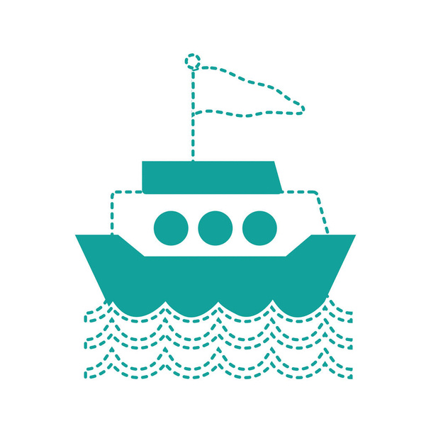dotted shape ship transportation with flag design and waves vector illustration - Vector, Image