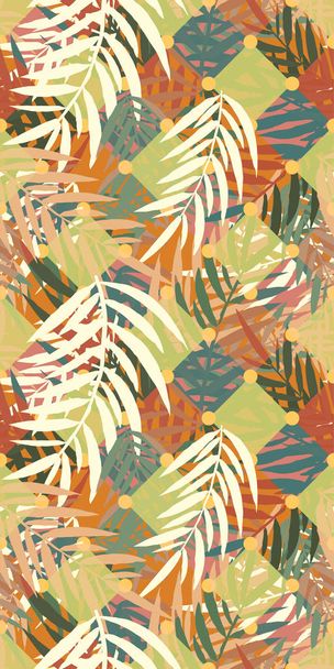 Безшовний фон з пальмових гілок, квадратів і ліній
 - Вектор, зображення