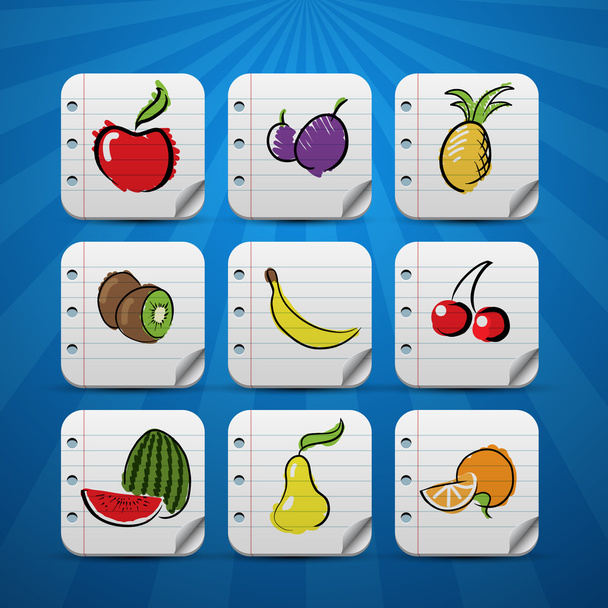 Set of fruits and vegetables icons - Vector, Image