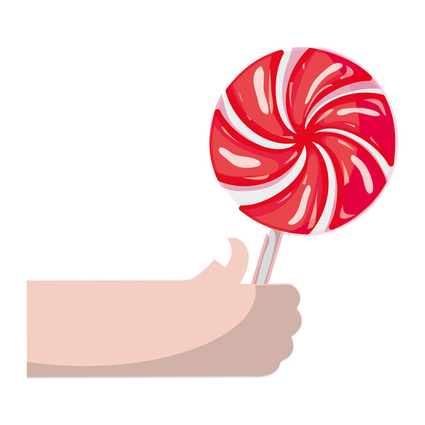 hand with candy sweet dessert sugar vector illustration - Vector, Image