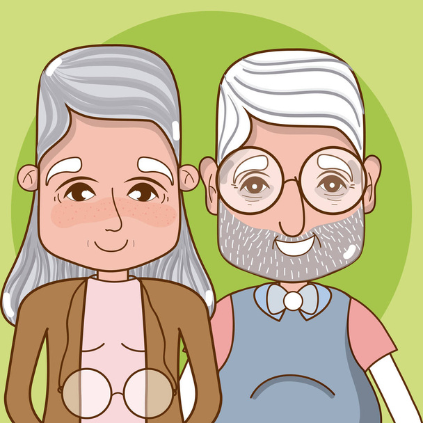 Roztomilý prarodiče kreslené nad barevné pozadí vektorové ilustrace grafický design - Vektor, obrázek
