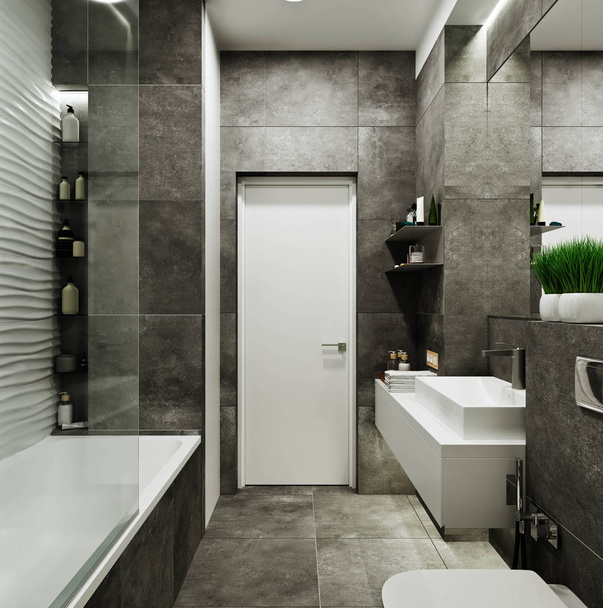 design moderno bagno con piastrelle sotto cemento e onda
 - Foto, immagini