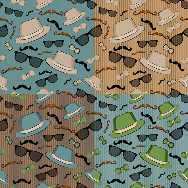 Set of four seamless backgrounds with retro dandy elements - Vector, Image